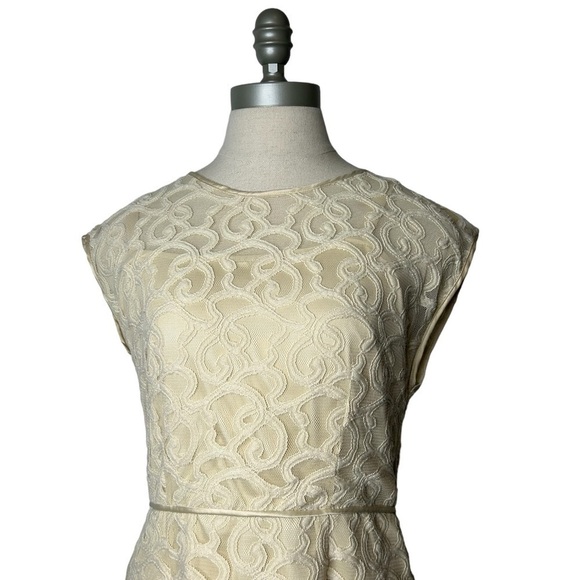 Adrianna Papell Ivory Jacquard Embroidered Lace Overlay Sheath Midi Dress Size 6 - Picture 4 of 16